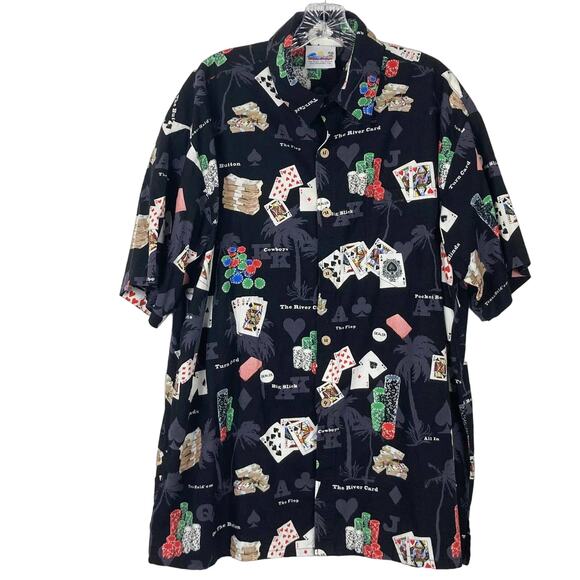 NWOT WAVE SHOPPE Shirt XL Poker-Chips Card Money Black Red Button-Up Short-Sleev - Picture 1 of 13